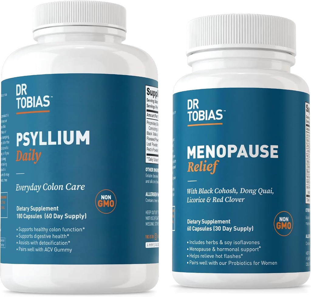 Dr. Tobias Menopause Relief og Psyllium Daily - Understøtter Hormonal Balance og fordøjelsessygdomme, ikke-GMO