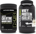 Nutrabio Creatin monohydrat, Unflavored, 300g og Whey Protein Isolate, Unflavored, Supplement Bundle - Muskelenergi, Lean muskelvækst, Inddrivelse, og styrke
