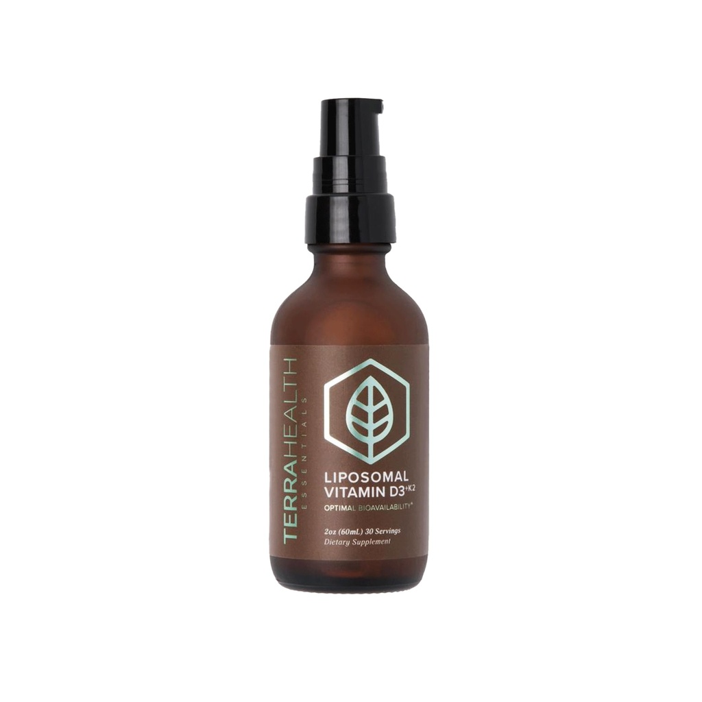 Terra Health Essentials Liposomal Vitamin D3 + K2 med CoQ10 & Selenium - High Absorption Liquid Supplement for ben & hjerte Wellness, Calcium Support, Immunum & Mood Balance - 2oz, 30- Day Supply