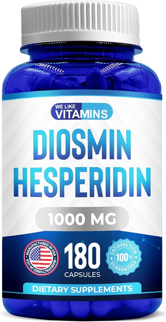 Vi kan lide Vitaminer Diosmin Hesperidin 1000mg - 180 kapsler - 90 dages forsyning - Diosmin og Hesperidin Supplement - Hjælper til at støtte sund cirkulation, Veins, Capillary, og Lymplitum Drainage