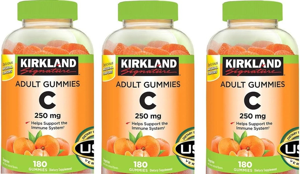 Kirkland Signature Vitamin C Voksen Gummies 250 mg, 180 Greve (pakke med 3)