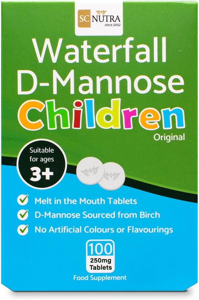 Vandfald D- Mannose Children Original • 124; Ingen kunstige farver & aromaer • 124; Vegan • 124; 250mg smelte i munden - 100 Tæl