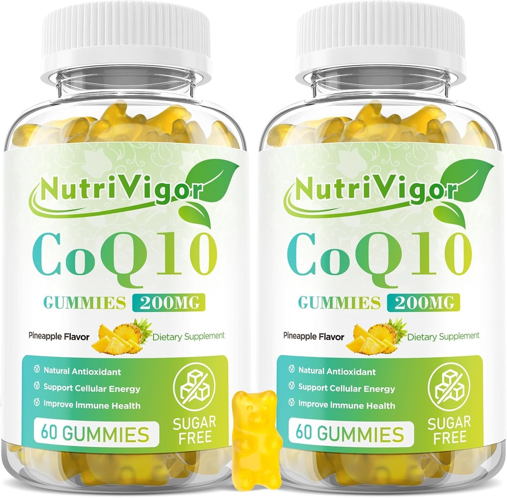 CoQ10 Gummies, Coenzym Q10 Supplement 200 mg, High Absorption CoQ10 Supplement for cellulær energi og immunforsvar, Vegan, Gluten Free, Pineapple Navor, 120 Greve