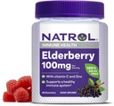 Natrol Elderberry 100mg Gummies for immunforsvar, 60 Berry- Smagede Gummies, 30 dages forsyning