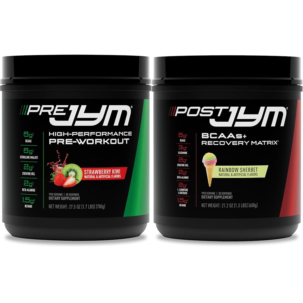 JYM Supplement Science PRE JYM 30 Servering - Strawberry Kiwi & - Post- Workout med BCAA 's, Glutamin, Creatin HCL, Beta- Alanine, og mere Rainbow Sherbert Flavor, 30 Servering, 21.2 oz.