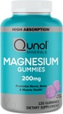 Qunol Magnesium Gummies til voksne, 200mg Elemental Magnesium (fra 1. 750mg Magnesium Citrate), High Absorption Magnesium Supplement, Understøtter Nerve, Knogler og Muskel Sundhed, Vegetarisk, 120 Tæl
