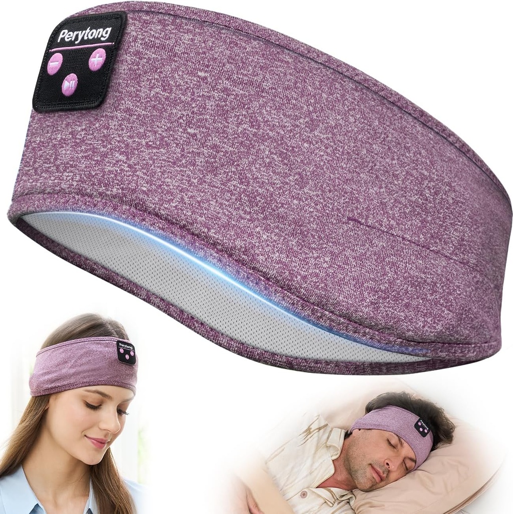 Perytong Sleep Headphones Bluetooth Headband, Headband Headphones til Sovende, Løbetræning, Yoga, Fitness, Rejser, Meditation, Egnet til Side Sleepers, Gave til Mænd Kvinder, Tech Gadgets