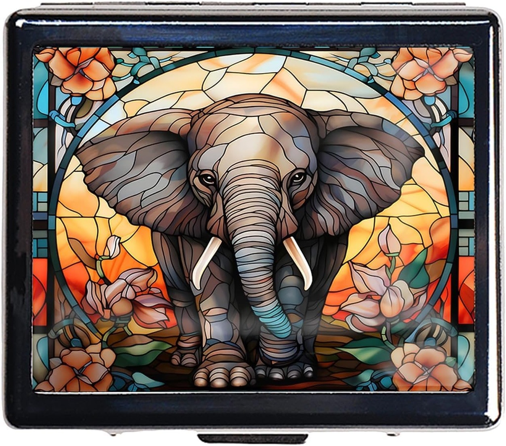 7 dage forkromet skinnende sølv pille Organizer med spejl inde har 8 separate kompartmenter rektangel 7 dage pill boks pill sag (Stain Glass Elephant)