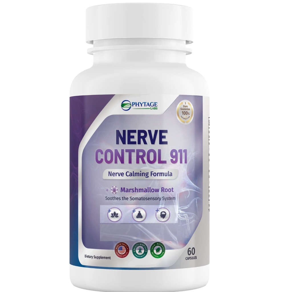 Nerve Control 911 – Advanced Botanical Nerve Support Supplement with Passion Flower, Marshmallow Root and Corydalis – Promotes Daily Calm and Central Nervous System Wellness – 60 Capsules