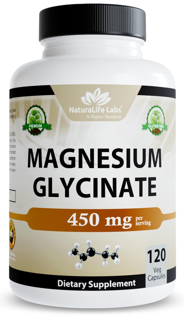 Magnesium Glycinat 450 mg per servering - 120 Vegankapsler (ikke- GMO, Gluten- fri)