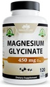 Magnesium Glycinat 450 mg per servering - 120 Vegankapsler (ikke- GMO, Gluten- fri)