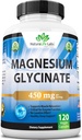 Magnesium Glycinat 450 mg per servering - 120 Vegankapsler (ikke- GMO, Gluten- fri)