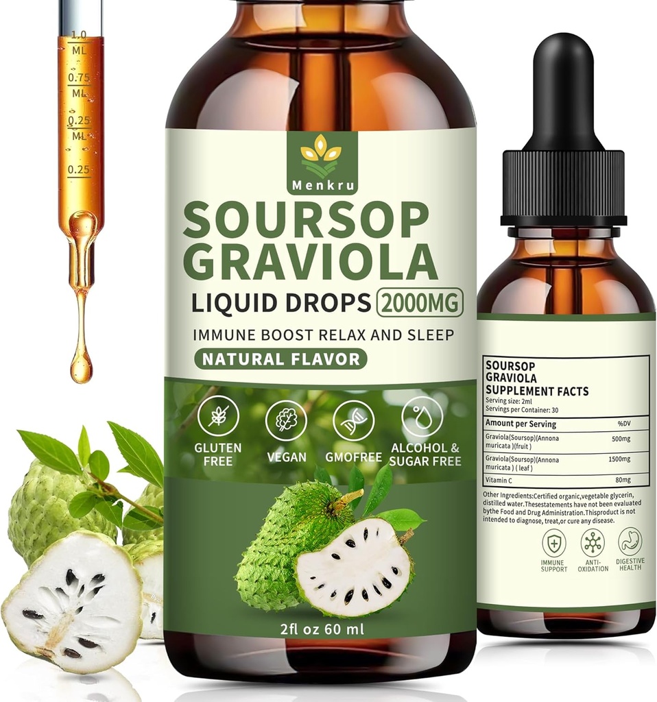 Soursop Bitters Liquid multivitami Drops, Pure Organic Soursop blade Extract, Immunboost, Cell Support & Regeneration, Sugar / Gluten Free, Natural Flavor, 2 Fl Oz
