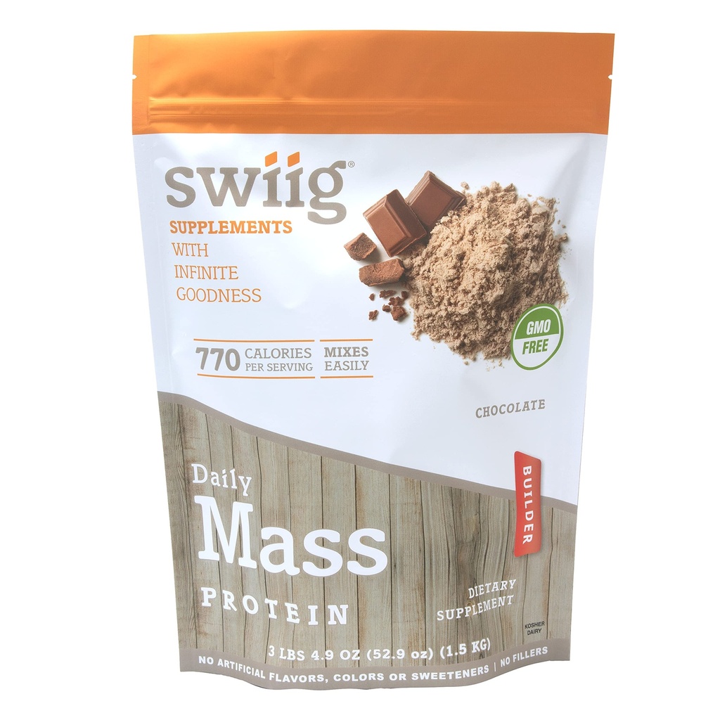 Swiig Mass Builder Protein Powder, Chokolade, Ingen GMO ingredienser, Ingen kunstige flavors, Farver eller sødestoffer, Ingen Fylder, 3.3 Pound Bag