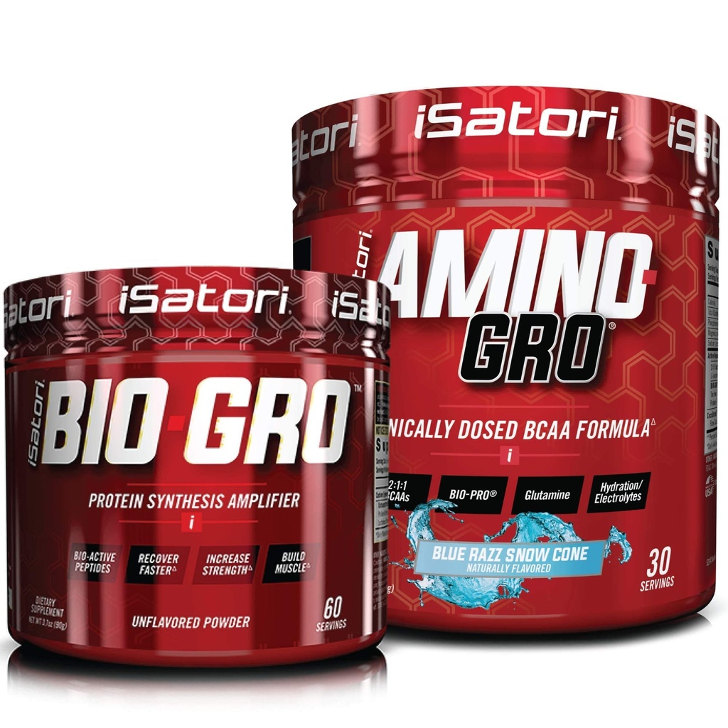iSatori Bio- GRO Protein Syntese Amplifier - Unflavored (60 Servere) & iSatori Amino-GRO BCAA Powder - Blue Razz Snow Cone (30 Servere)