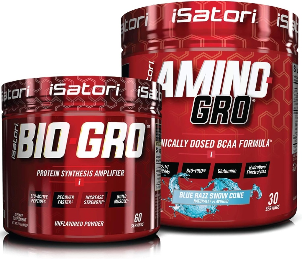 iSatori Bio- GRO Protein Syntese Amplifier - Unflavored (60 Servere) & iSatori Amino-GRO BCAA Powder - Blue Razz Snow Cone (30 Servere)