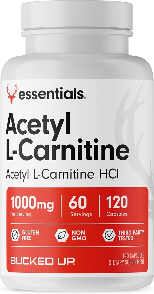 Bucked Up Acetyl L- Carnitin 1000mg Per Servering, Understøtter Brain Function Essentials (60 Servere, 120 Kapsler)