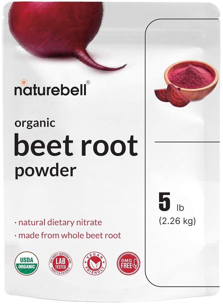 NatureBell Organic Beet Root Powder 5Lbs ttesmå 124; 4.000mg Per Servering - Koncentreret Hel Beet Root Source Source 124; Høj kostpris Nitrater - Raw Superfood Kosttilskud - Great for Vegan Shakes & Smoothies - Ikke-GMO