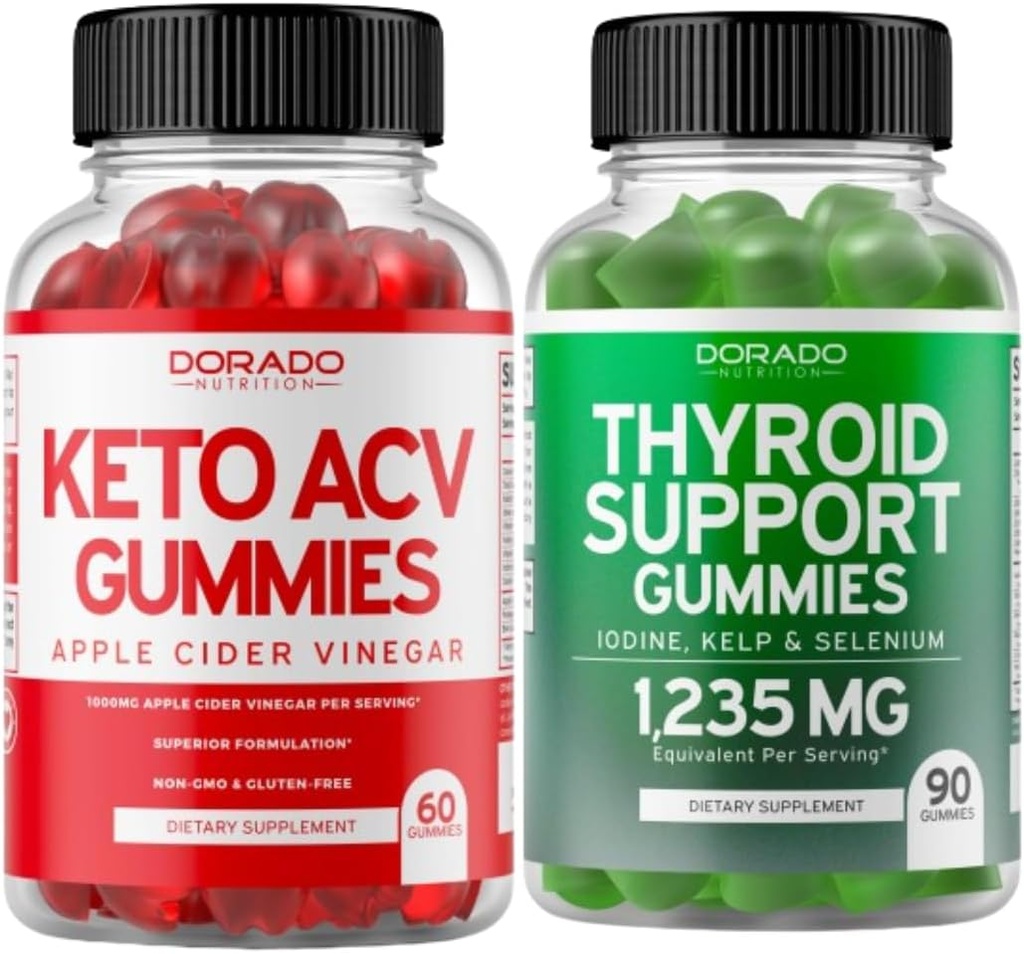 Keto ACV Gummies (60 Greve) Advanced Weight Loss Formel og Thyroid Support (90 Greve) Support Supplement med Ashwaganda, Jod, Bladerwrack, Kelp & Schisandra - Non- GMO, Vegan & Made i USA
