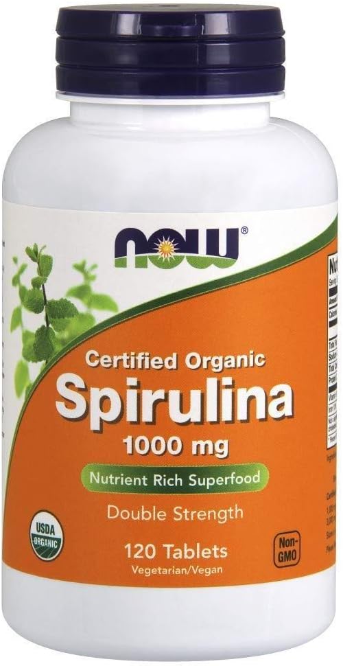 Now Foods - Certified Organic, Spirulina, 1000 mg, 120 tabletter