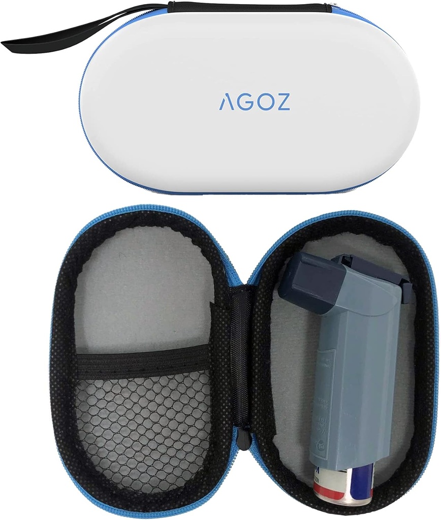 AGOZ Astma Inhaler Medicin Rejsesæk sag for børn og voksne - Beskyttende Medical Pouch Holder Dække med lynlås Lukning og armstrop (hvid)