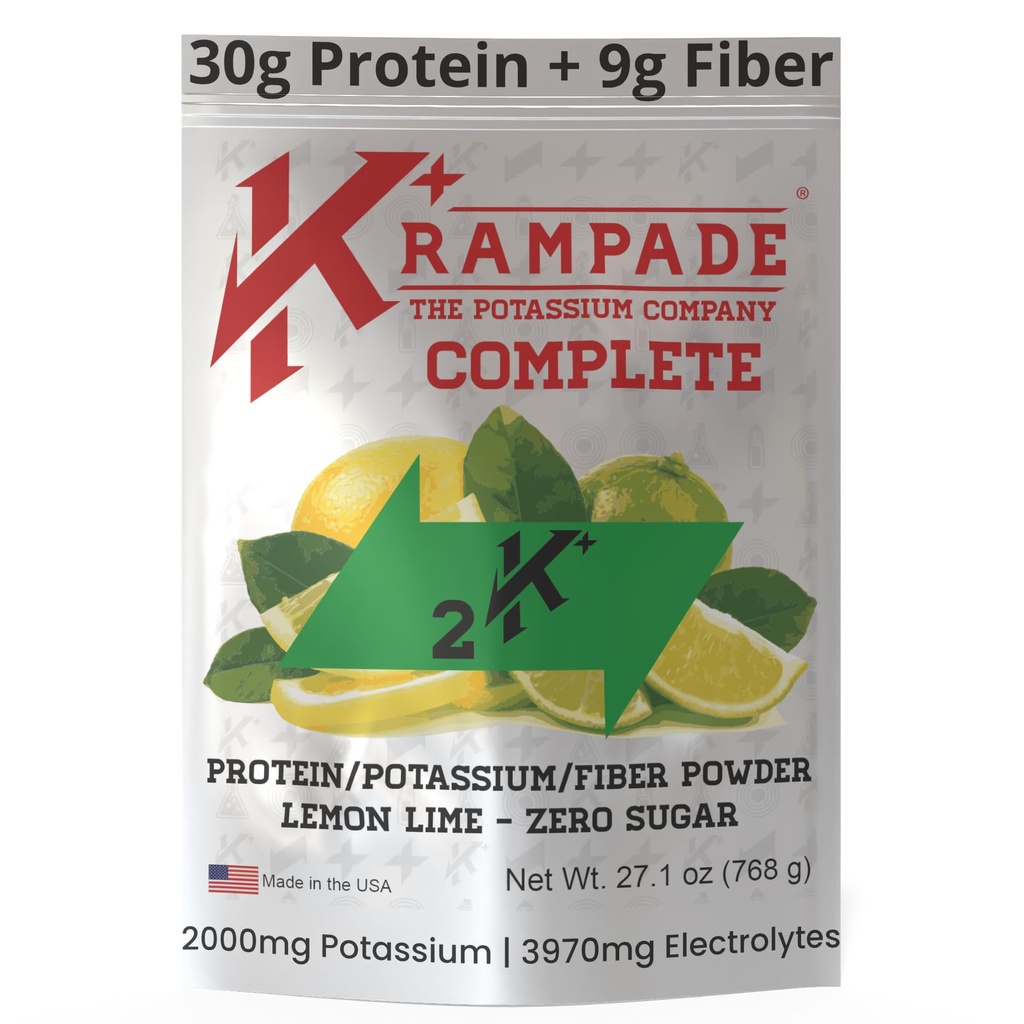 Krampade Whey Protein Fiber Supplement Elektrolytter Pulver 124; 30g Protein & 7g BCAA + 9g Opløselig Fiber + 2.000mg Kalium + Magnesium Supplement} 124; > 2X mere K + Than kokos vand