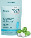 Neuro Memory & Focus Gum (90 stykker) - Decaf & Sugar Free med amerikansk Ginseng, L theanin, vitamin B12 & vitamin B6 for mental alerness - Brain Kosttilskud til hukommelse og fokus - pebermynte Flavor