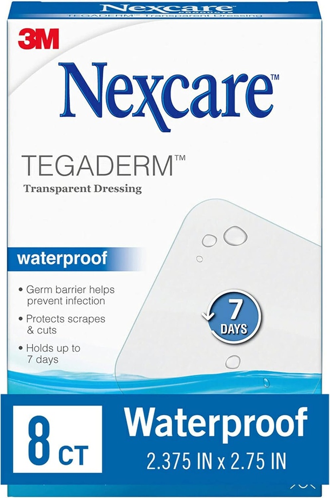 Neccare Tegaderm Vandtæt Transparent Dressing, Dirtproof, Germproof, Giver beskyttelse til mindre Burns, Scrapes, Cuts, Blister og Abrasions, 2.375 x 2,75 i, 8 Greve
