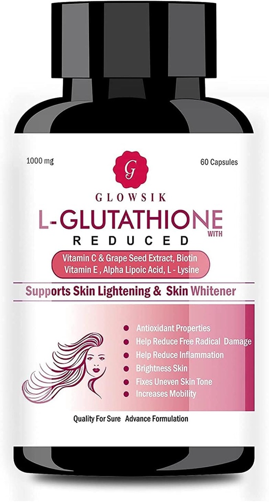 Astha L- Glutathion til hud med C-vitamin og Grape Seed, 1000 mg - 60 kapsler af GlowSIK