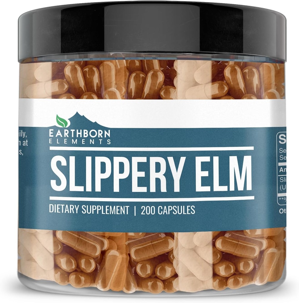 Earthborn Elements Slippery Elm 200 Kapsler, Pure & Ufortyndet, Ingen tilsætningsstoffer
