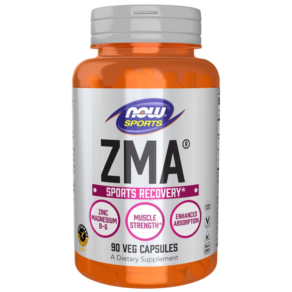 Now Foods Sports Nutrition, ZMA (Zink, Magnesium og vitamin B-6), Forbedret Absorption, Sports Recovery *, 90 kapsler