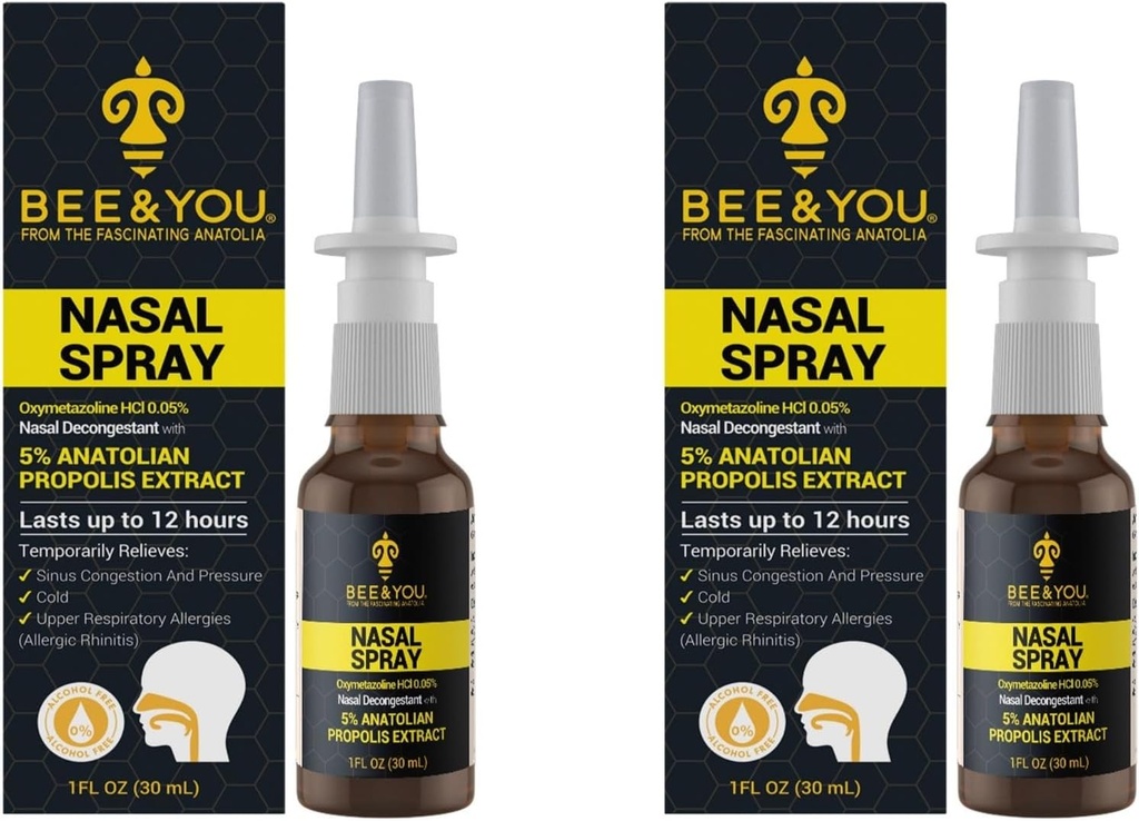 Bee and You Natural Propolis Nasal Sprøjte 1 Fl oz124; Congestion Relief Alkohol Free Medical Grade Propolis Nose Drops, Sinus Relief, Allergy, Nasal Moisturizing Spray Nasal Spray, 1 fl oz (Pack of 2)