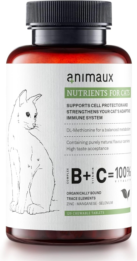 animaux - næringsstoffer til katte, All- Natural Cat Vitaminer, Kat Essentials at styrke immunsystemet & Natural Cell Protection, Sund Hud & Shiny Coat, 120 tyggetabletter, 120 dages forsyning