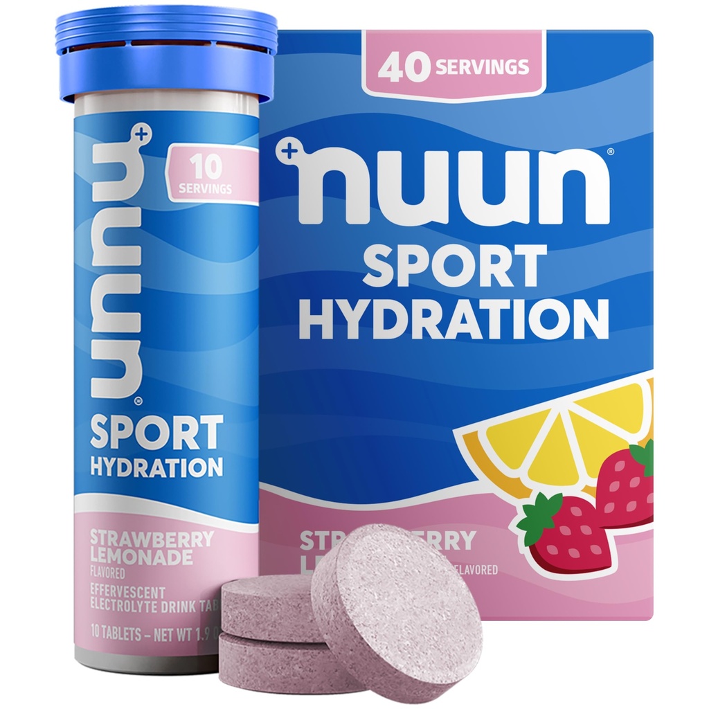 Nuun Sport Electrolyte Tablets med Magnesium, Calcium, Kalium, Chlorid & Natrium, Gluten Free & Vegan, Strawberry Lemonade, 4 Pack (40 Servere i alt)