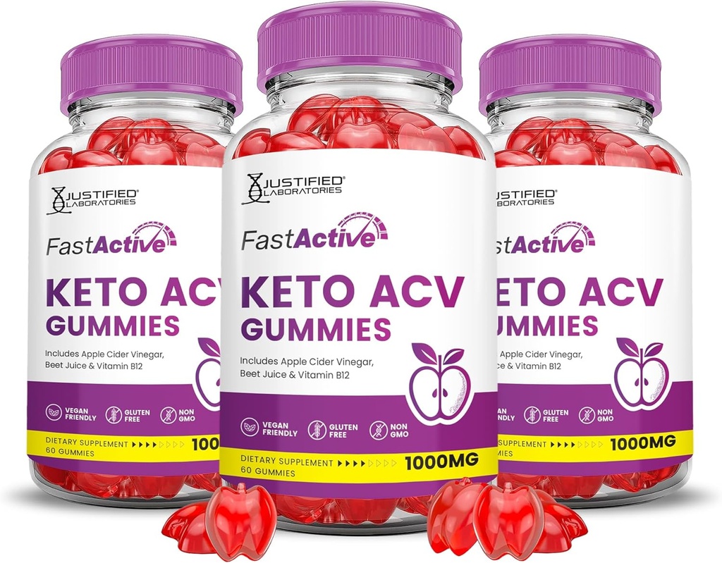 (3 Pack) Hurtig aktiv Keto ACV Gummies Advanced Formel 1000MG Fast aktiv Keto Gummies Apple Cider Vincificate Formuleret med Pomegranate Beet Juice Powder B12 Vegan Non GMO 180 Gummys