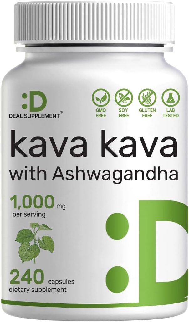 Deal Supplement Kava Kava Supplement 750mg Per Serving, 240 Kapsler, 4 Måneder Supply - Kava Kava Root Extract med Ashwagandha Root Powder - Non- GMO