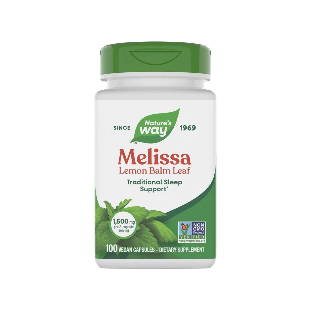 Nature 's Way Melissa Lemon Balm Leaf, Traditional Sleep Support *, Melatonin Free, 1500 mg pr 3 - Capsule Serving, Non- GMO Project Verified, 100 Vegan Kapsler (Packaging May Vary)