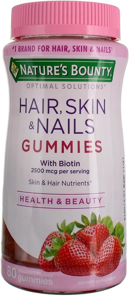 Nature 's Bounty Optimal Solutions Hår, Hud og negle Gummies, 80 ea (pakke med 6)
