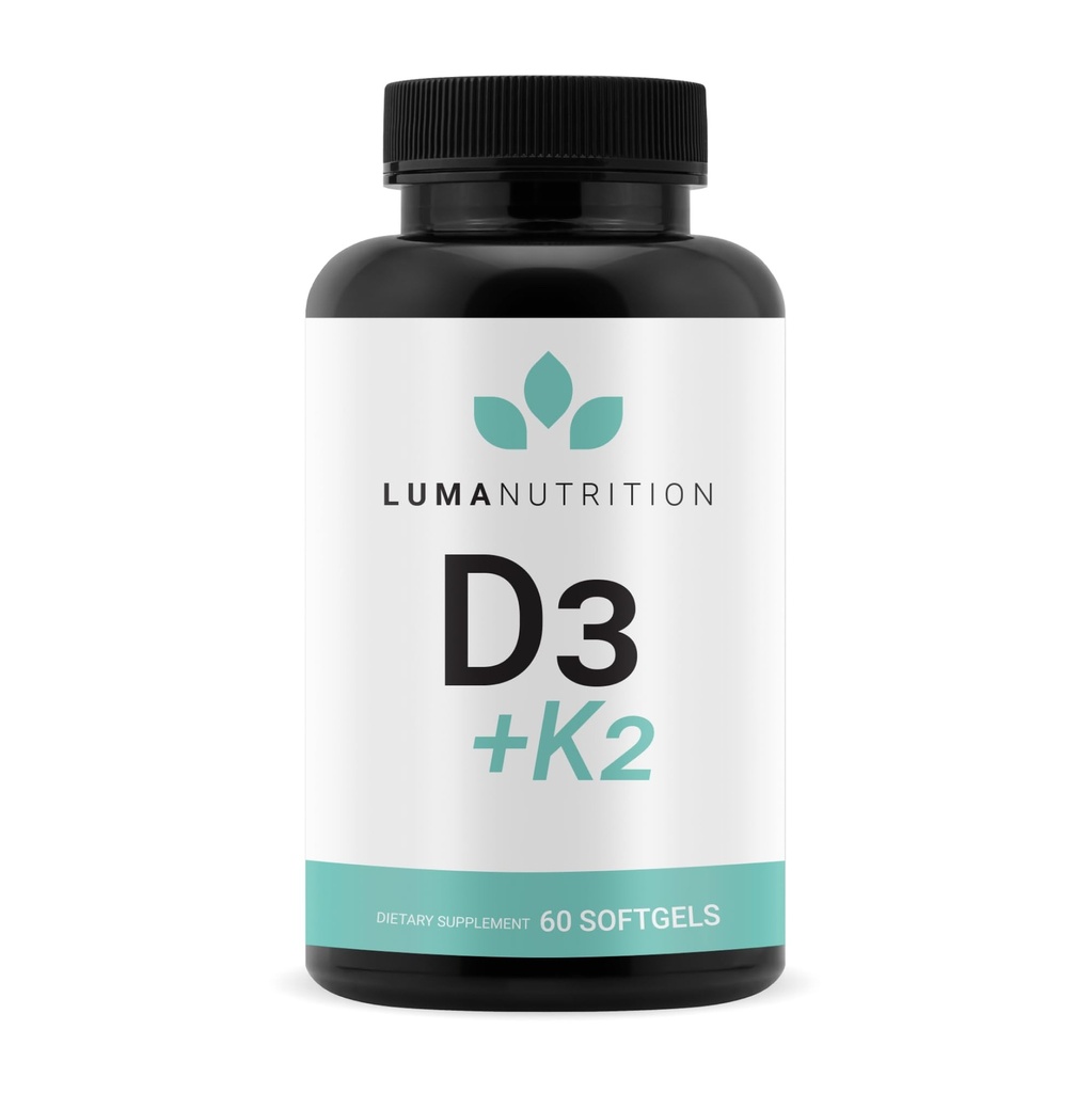 Luma Nutrition D3 + K2 vitamin 10000 IE - Bone and Heart Health Supplement - Max Strength Immunsupport og Calcium Absorption - 60 Softgels