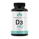 Luma Nutrition D3 + K2 vitamin 10000 IE - Bone and Heart Health Supplement - Max Strength Immunsupport og Calcium Absorption - 60 Softgels