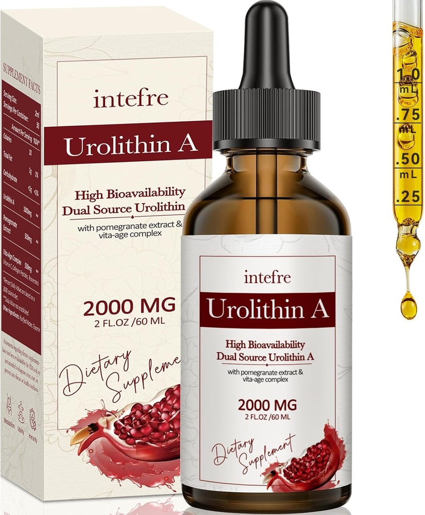 Urolithin A flydende dråber 2000mg, Urolithin A tillæg med Pomegranat ekstrakt, Vita- Age Complex, Understøtter sund aldring & Cell Reparation, 60ml