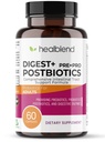 Digest + Postbiotika Supplement for kvinder og mænd, Multi Enzymes, Organic Prebiotic & Probiotic for fordøjelse med Bromeline, Papin og Lipase, Non- GMO, Gluten- Free, 60 Vegetar Caps