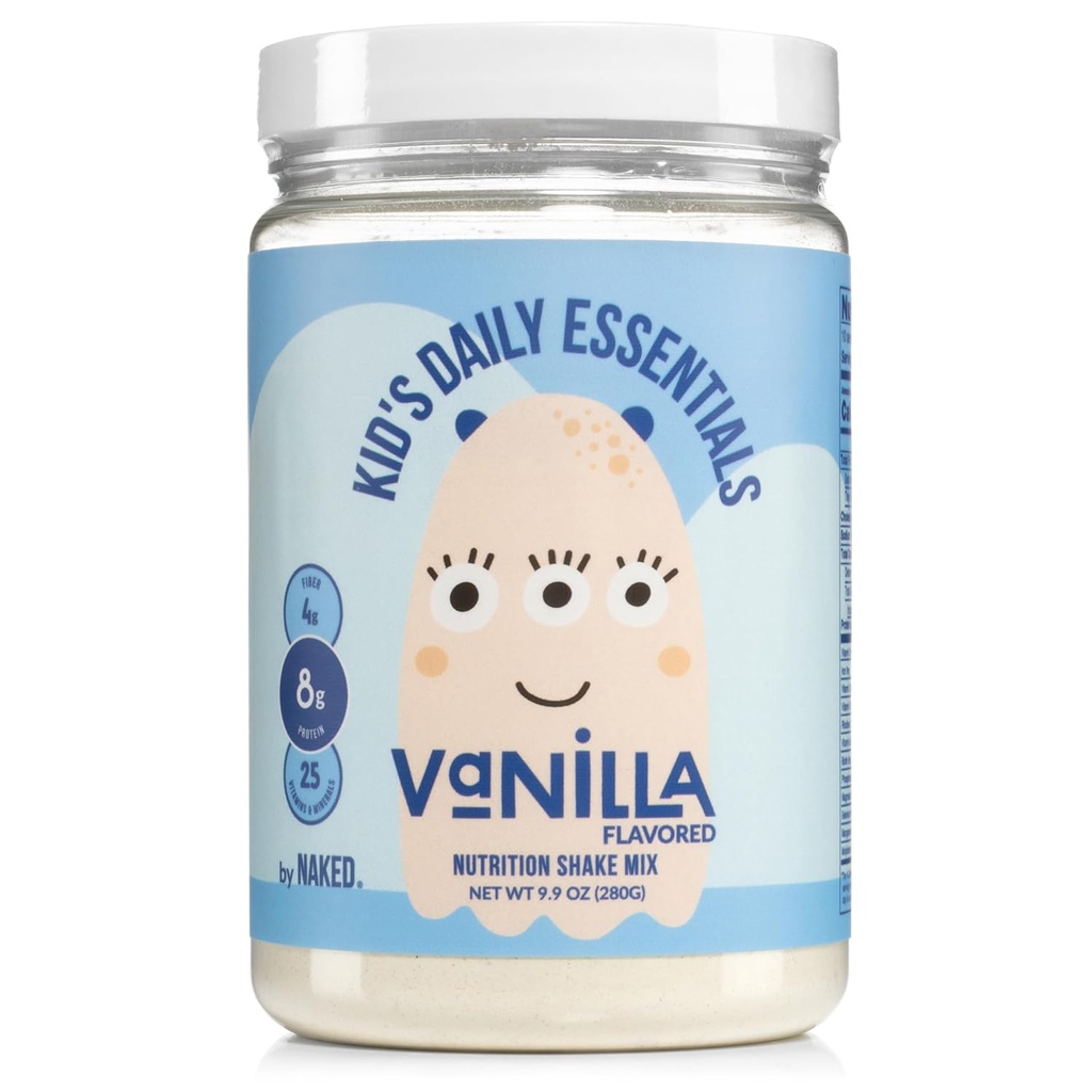Nøgne Vanilla Kids Daily Essentials, Kids Protein Shake Made with Organic Milk, 6 Organic Grøntsager, 25 Vitamin og Min, Ingen Kunstige Sødestoffer, Aromaer, Farver eller Konserveringsmidler
