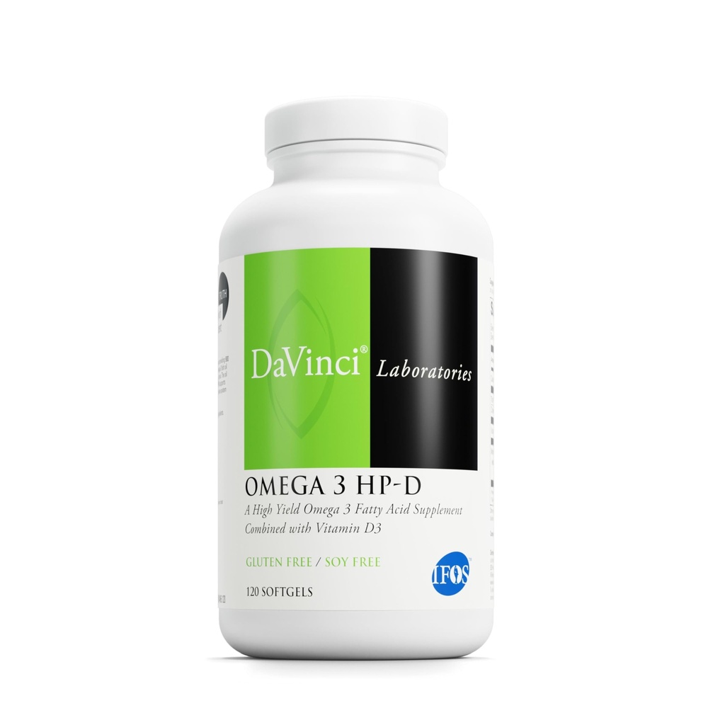 DAVINCI Labs Omega 3 HP-D - Kosttilskud til sunde joints og immunforsvar, cardiovaskulær og hud sundhed support - med vitamin D3 og More- Gluten- Free - Lemon Flavor - 120 Softgels