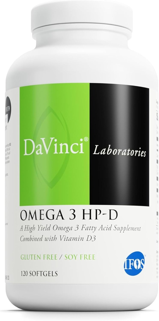 DAVINCI Labs Omega 3 HP-D - Kosttilskud til sunde joints og immunforsvar, cardiovaskulær og hud sundhed support - med vitamin D3 og More- Gluten- Free - Lemon Flavor - 120 Softgels