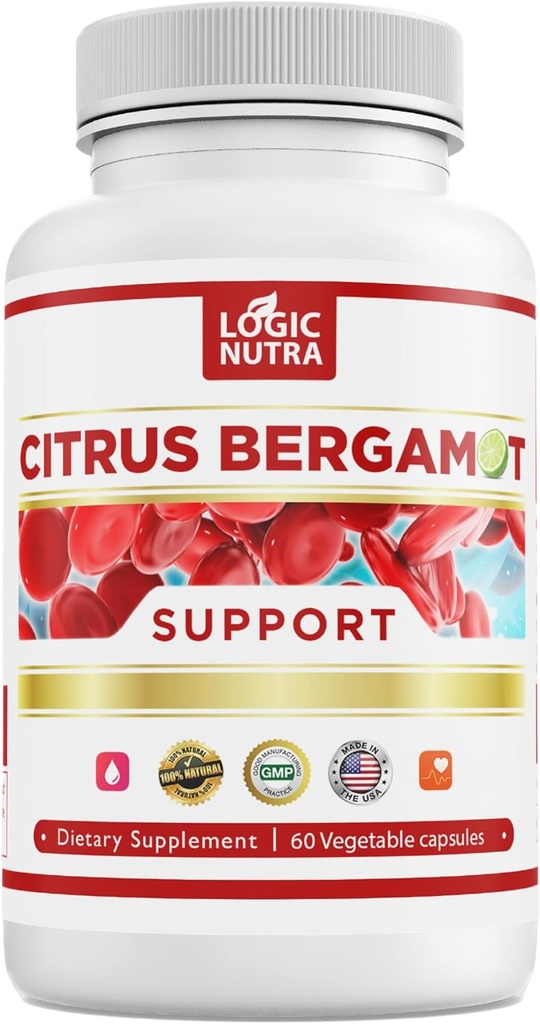 Citrus Bergamot Supplement for High Cholesterol – 1000mg Citrus Bergamot Extract 10:1 (2 Caps) – Organic, Non-GMO, Patented Clinical Grade Bergamot Blend for Heart Health – 60 Capsules