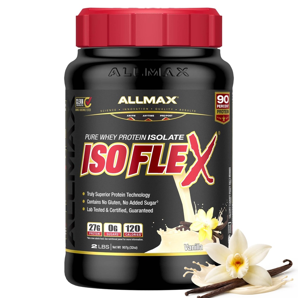 ALLMAX Nutrition - ISOFLEX Whey Protein Powder, Whey Protein Isolate, 27g Protein, Vanilla, 2 Pund
