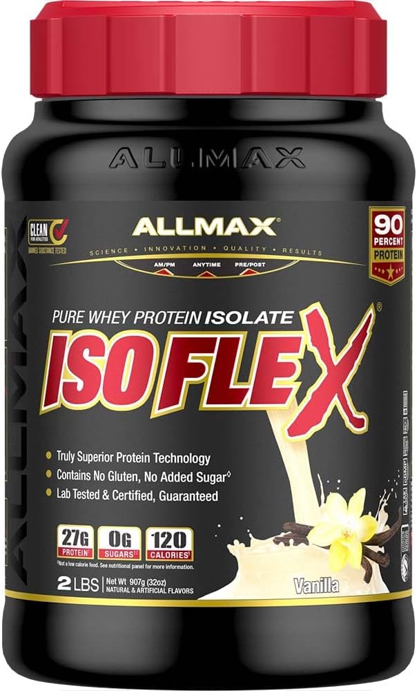 ALLMAX Nutrition - ISOFLEX Whey Protein Powder, Whey Protein Isolate, 27g Protein, Vanilla, 2 Pund