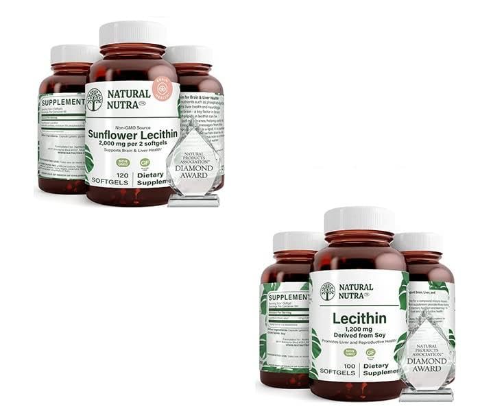 Naturlig Nutra Sunflower Lecithin Supplement 2000 mg 120 Softgels Soy Lecithin Kosttilskud 1200 mg 100 Softgels