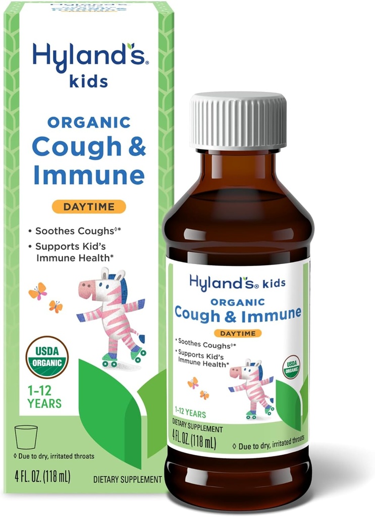 Hyland 's Kids Daytime Økologisk Hoste Syrup og immunstøtte med Agave, Elderberry og Pomegranat, Sothes Host, og støtter Immunitet, 4 Fl. Oz